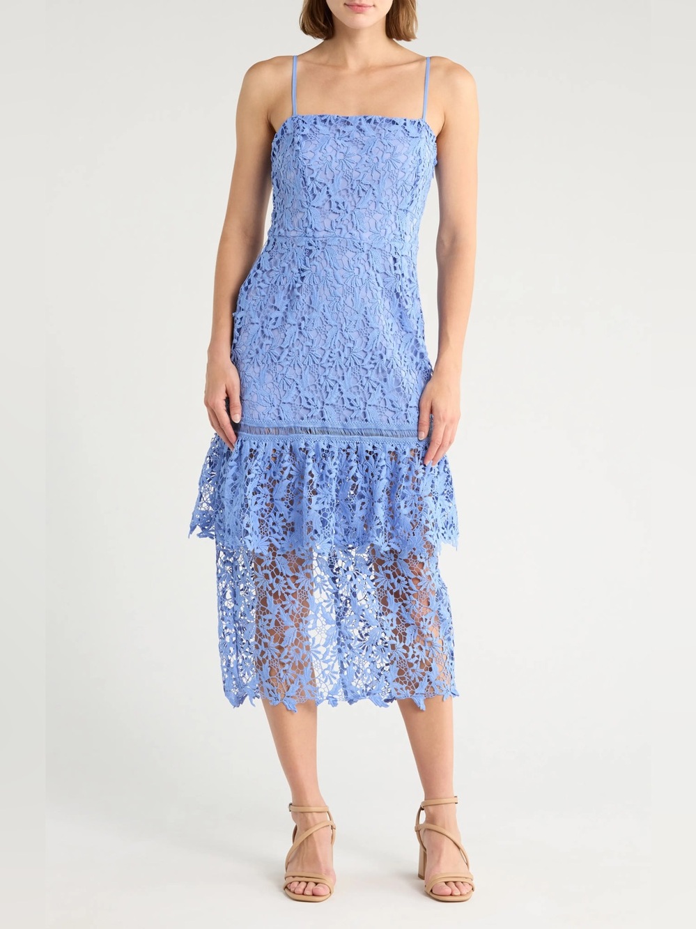 Just Me Periwinkle Lace Spaghetti-Strap Midi Dress